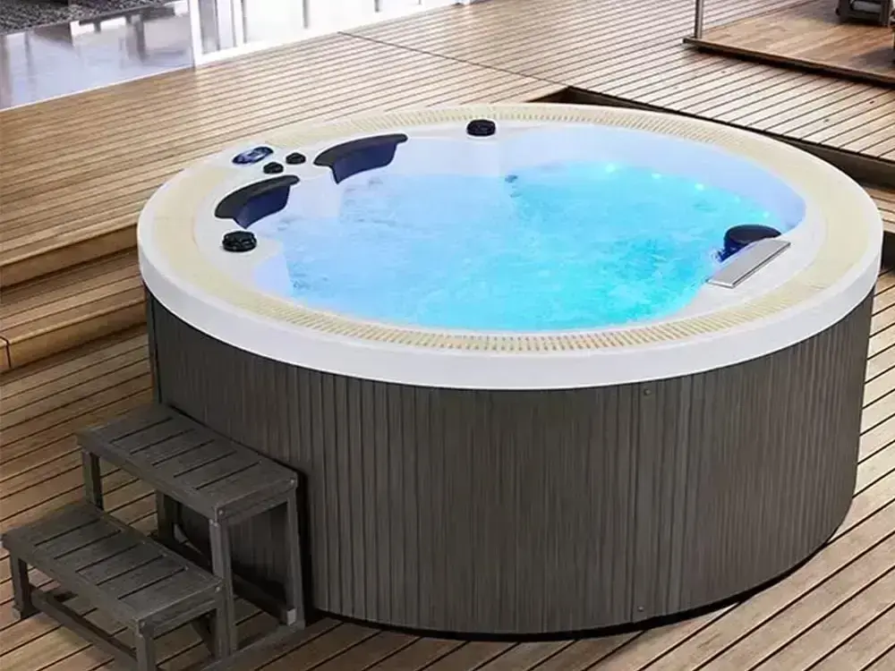 Above ground pool setup by Trevi Pools and Spas near Downtown Cochrane home